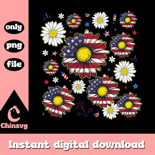 Daisy flower retro usa flag png, usa flag floral png, usa flag png