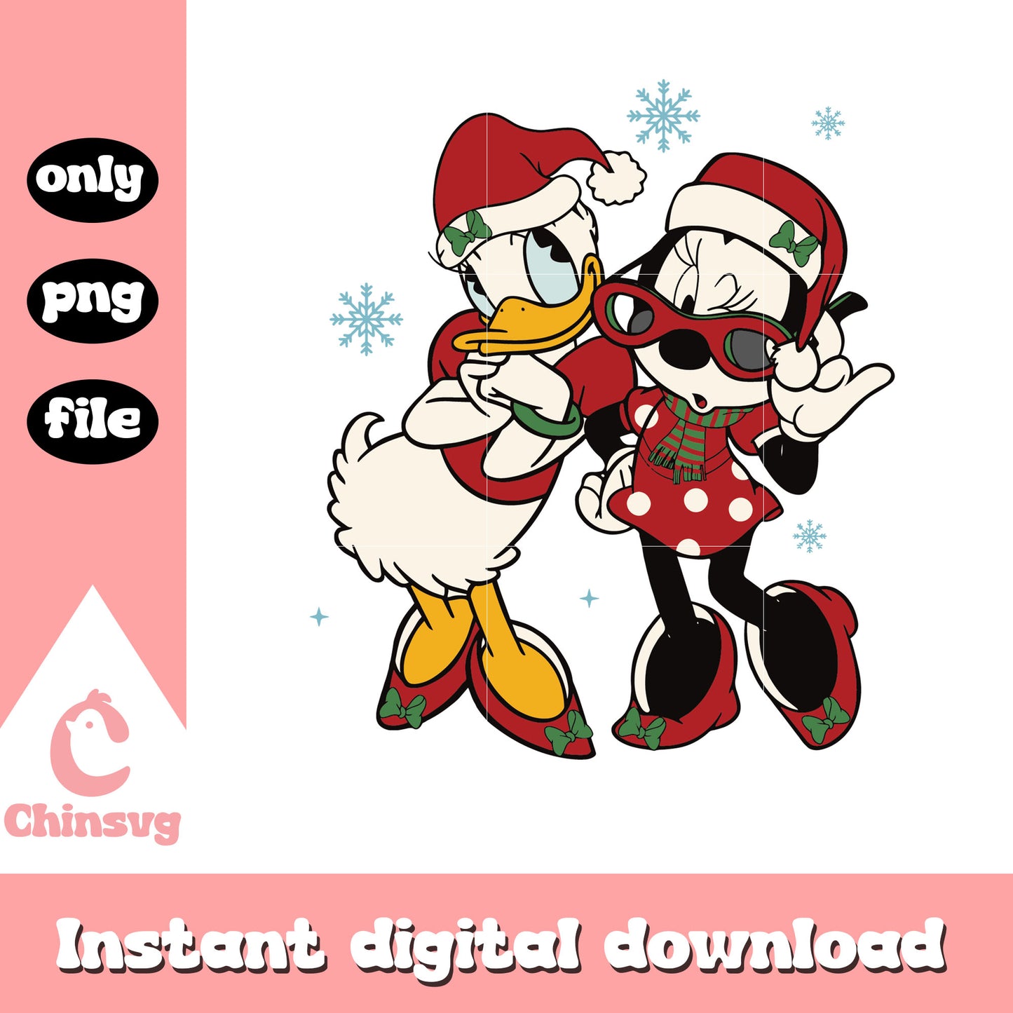 Daisy minnie vintage christmas design png, minnie and daisy png