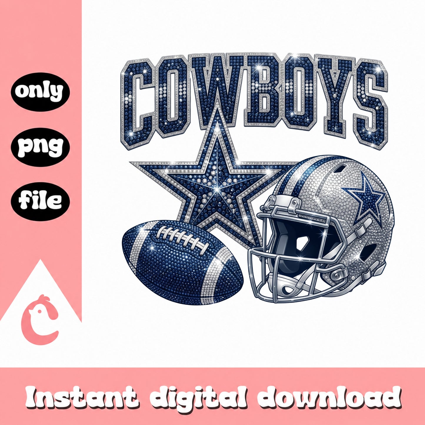 Dallas Cowboys Bling PNG, Football Helmet Star PNG, Sublimation PNG