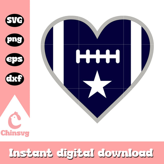 Dallas cowboys nfl heart shape design svg, dallas cowboys nfl football svg