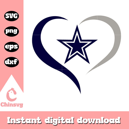Dallas cowboys nfl star heart shape svg, nfl dallas cowboys team svg