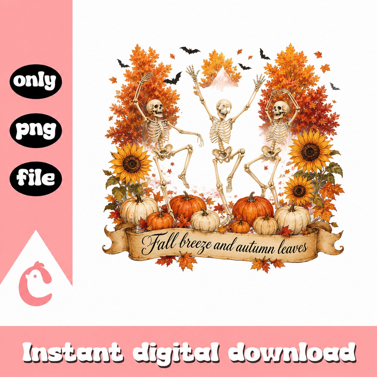 Dancing Skeletons Fall PNG, Autumn Pumpkin PNG, Halloween PNG