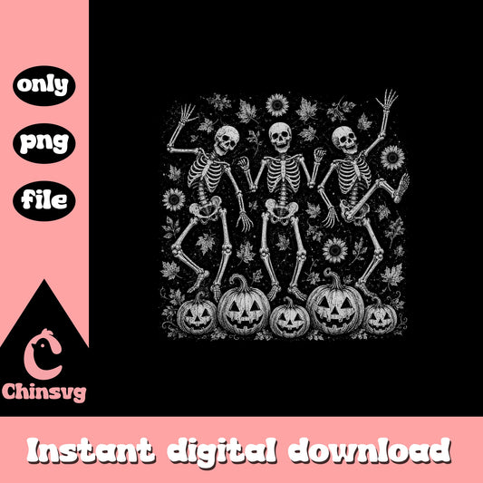 Dancing Skeletons Halloween PNG, Pumpkin Skeleton PNG, Spooky PNG