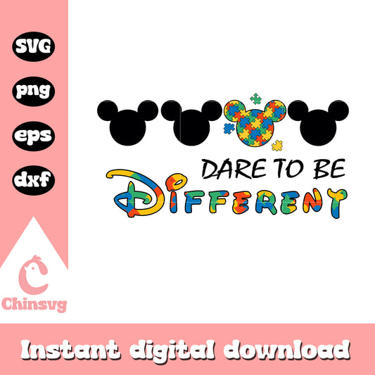 Dare to be different mickey head svg, autism awareness symbol svg