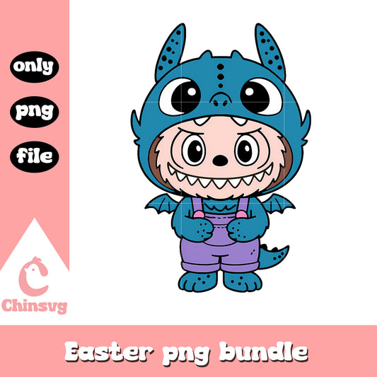 Dark blue baby dragon labubu cute doll png, labubu cartoon png