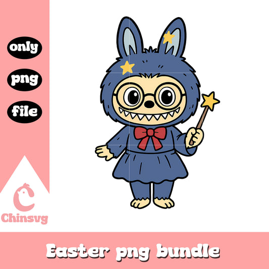 Dark blue magical girl labubu cute doll png, popmart labubu png