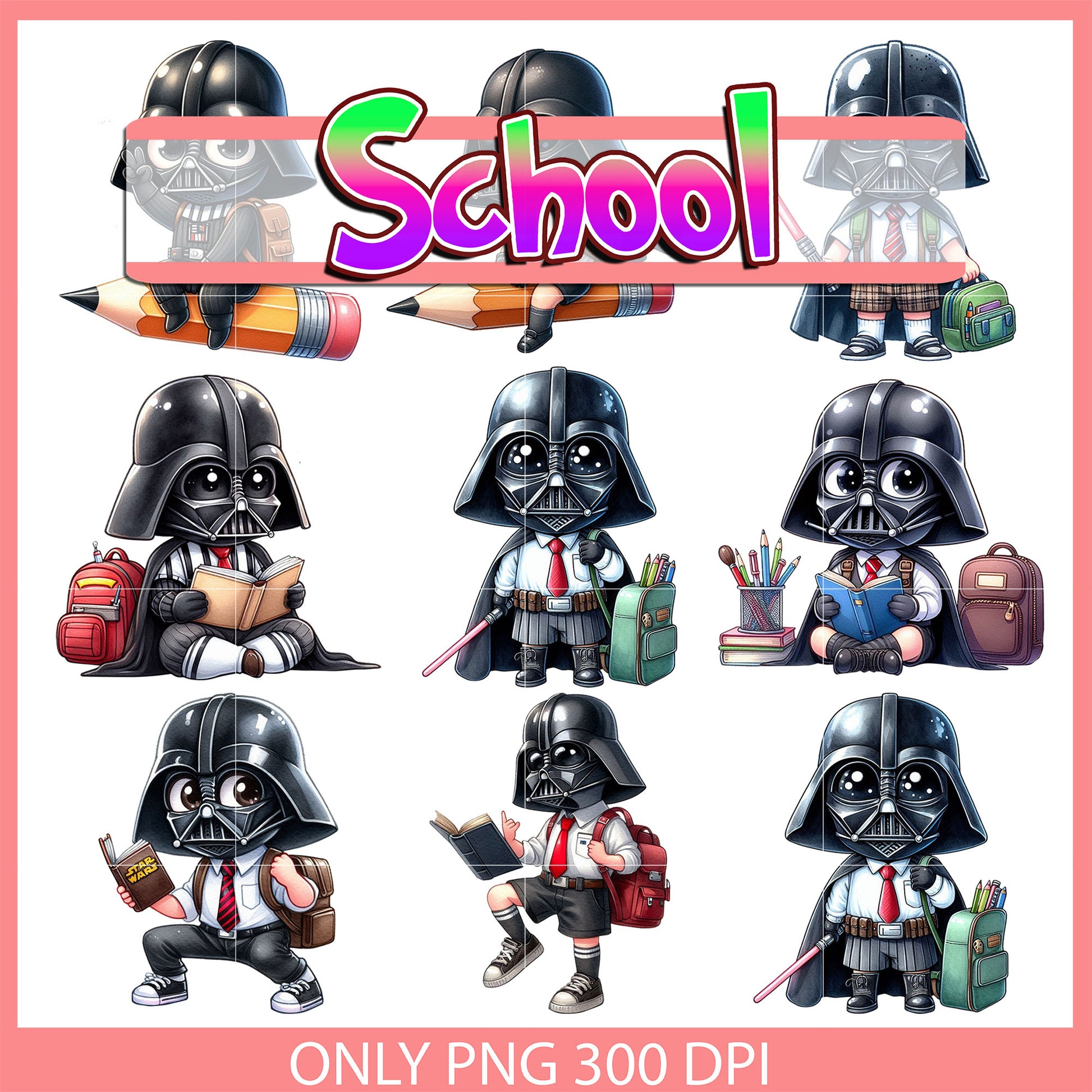 Darth vader back to school design bundle png, star wars darth vader png