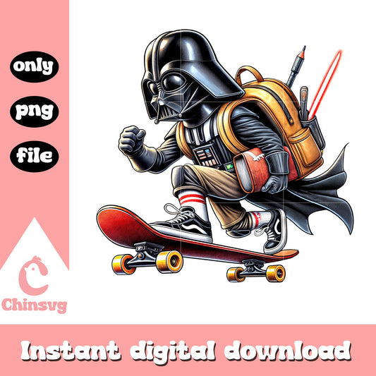 Darth vader skateboarding to school design png, darth vader png