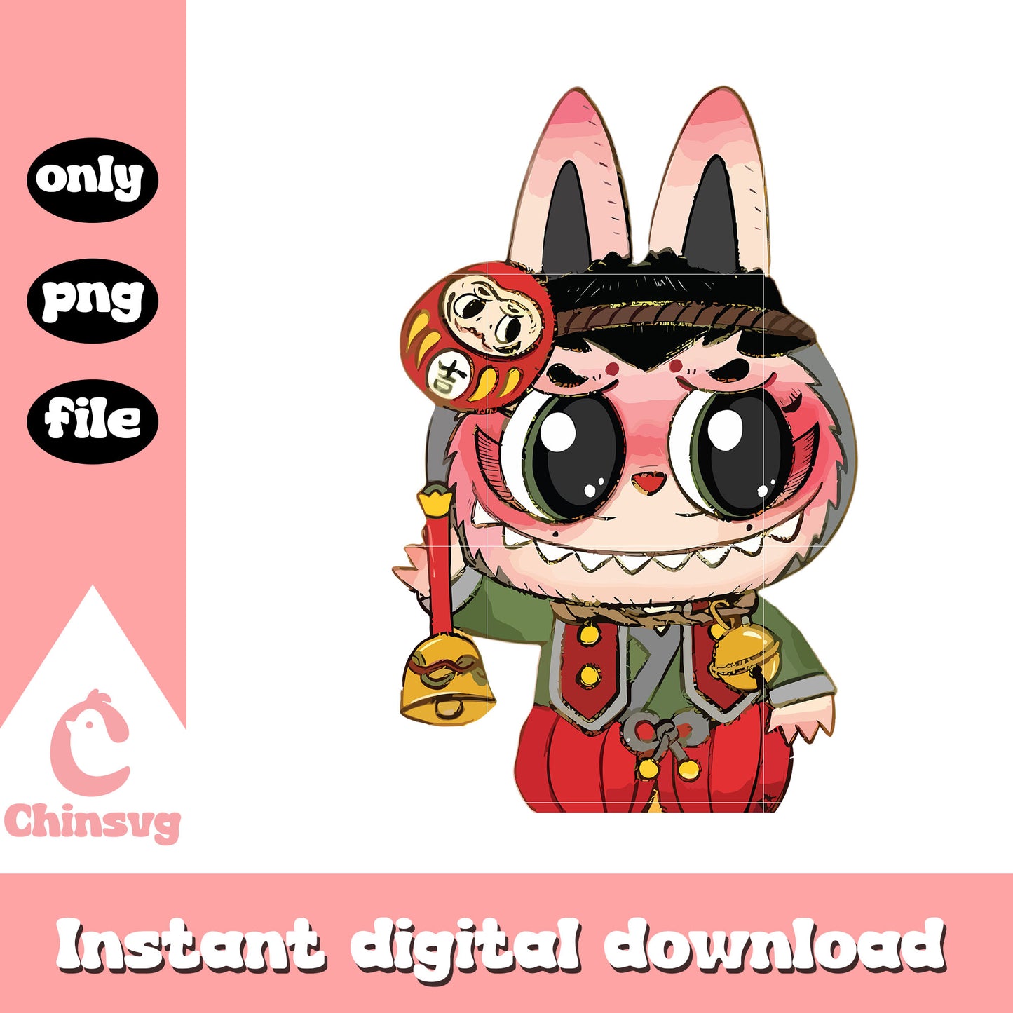 Daruma labubu cute doll design png, the monster labubu png