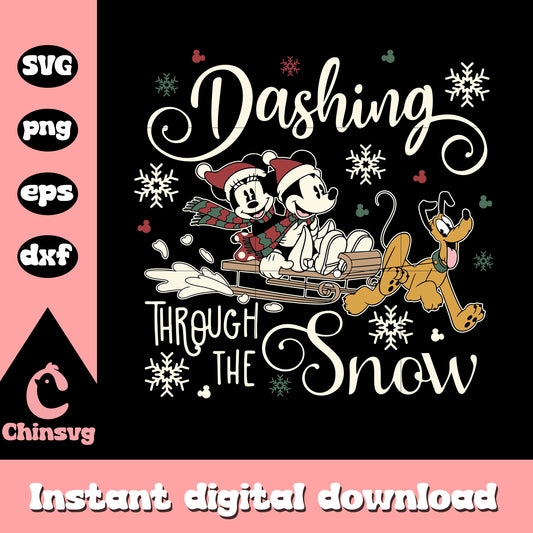 Dashing through the snow svg, minnie and mickey svg