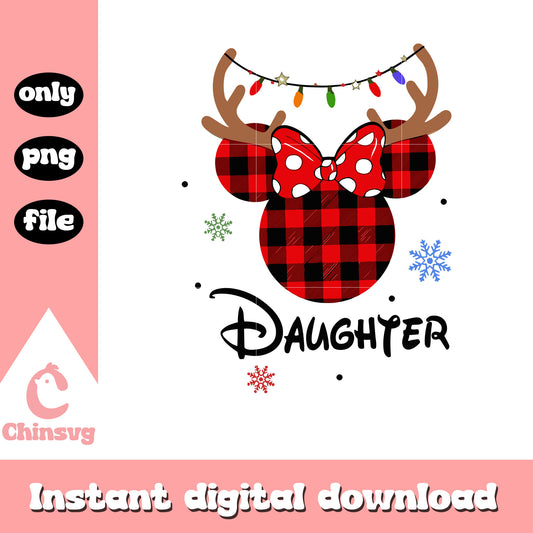 Daughter minnie ears reindeer plaid christmas png, minnie christmas png