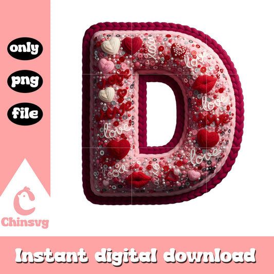 D crochet alphabet valentine png, heart valentine's day​ png