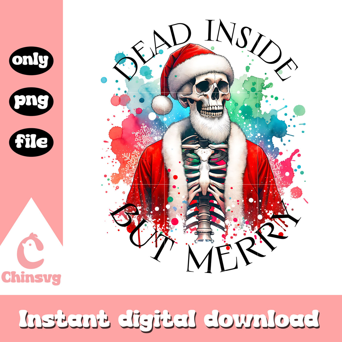 Dead inside but merry santa skeleton png, skeleton santa claus​ png