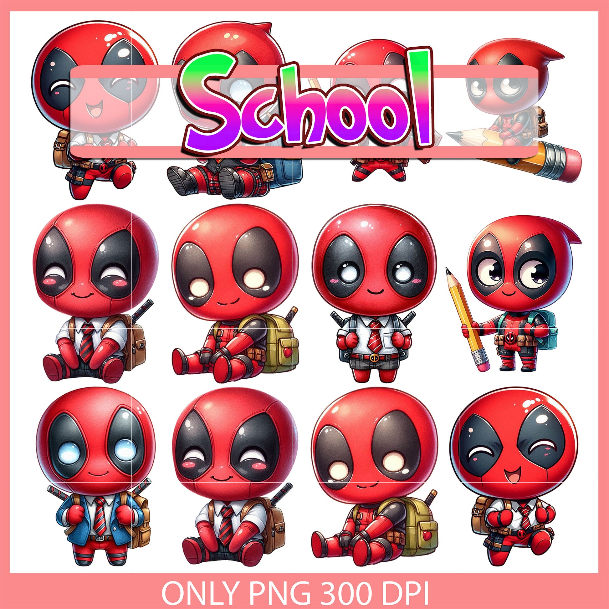 Deadpool character back to school design bundle png, deadpool png