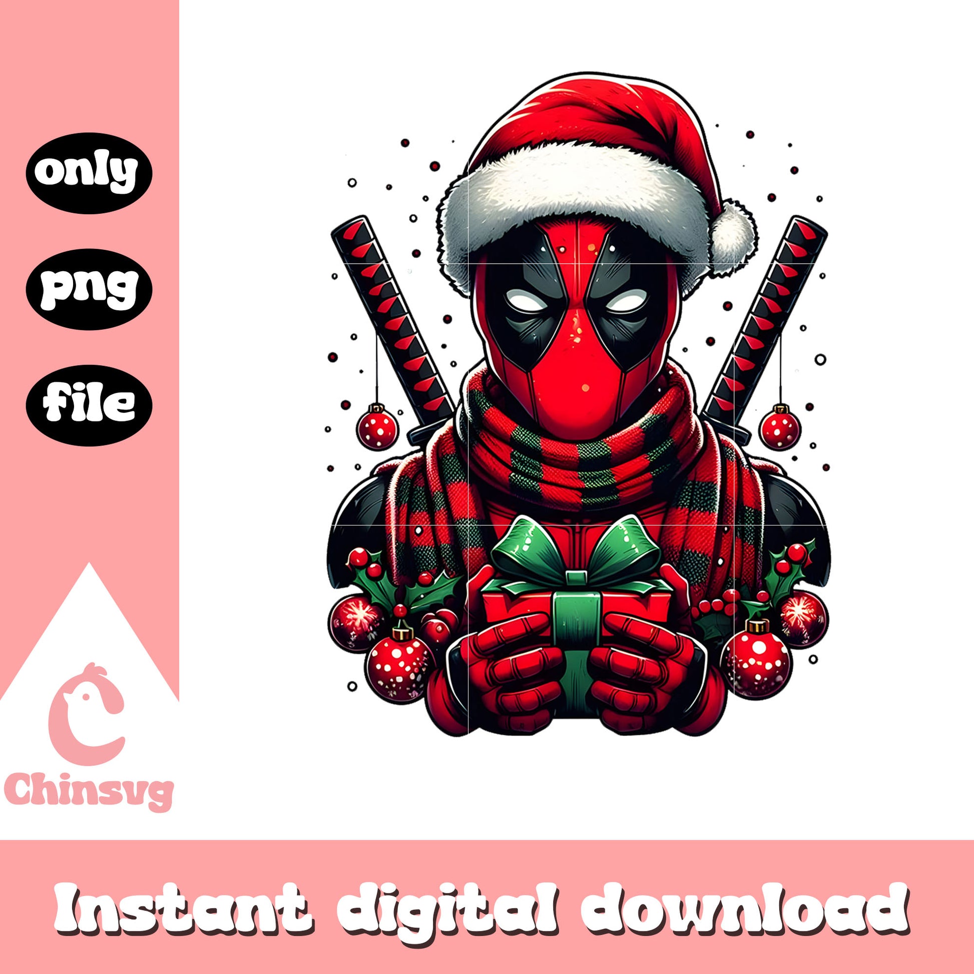 Deadpool christmas present png, avengers heroes png