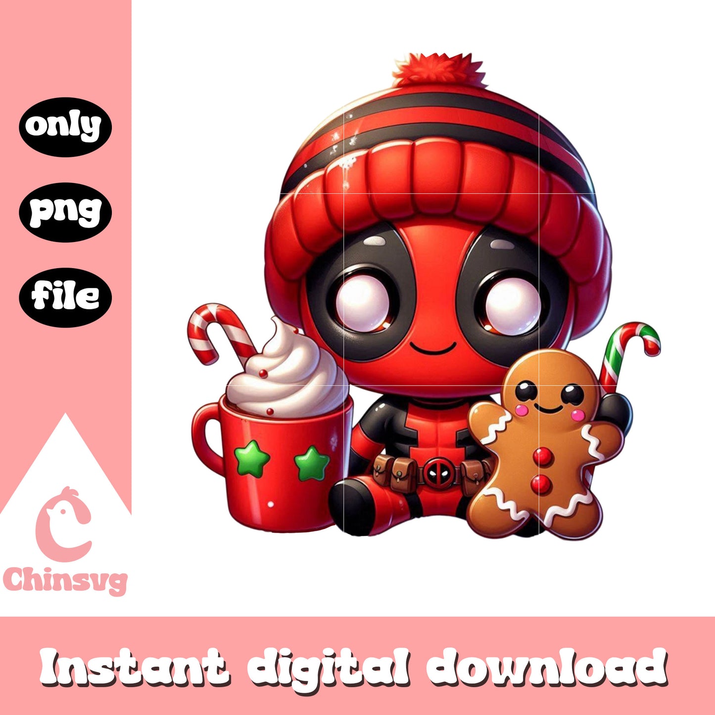 Deadpool gingerbread christmas day png, hot chocolate png