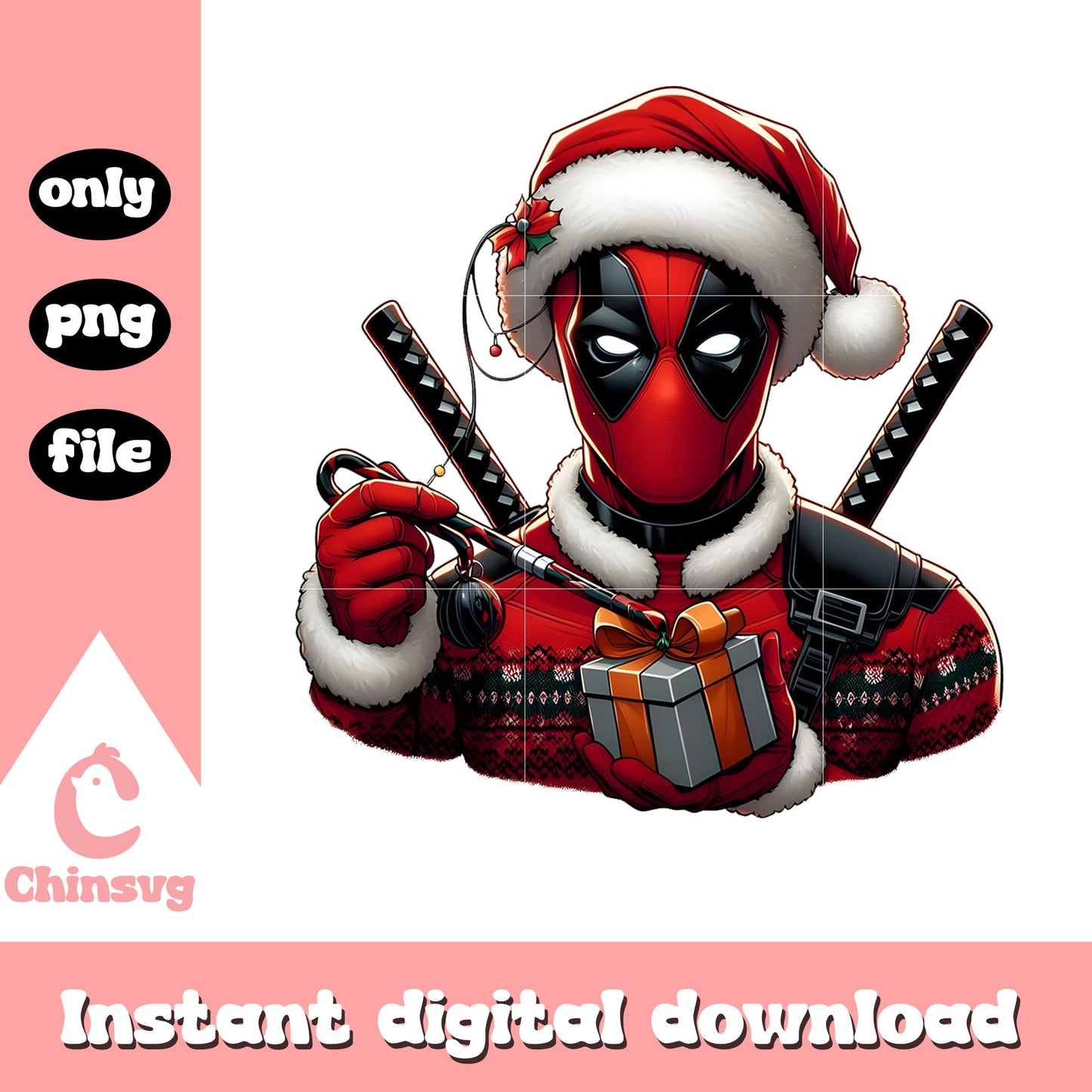 Deadpool with christmas gift box png, marvel deadpool​ png