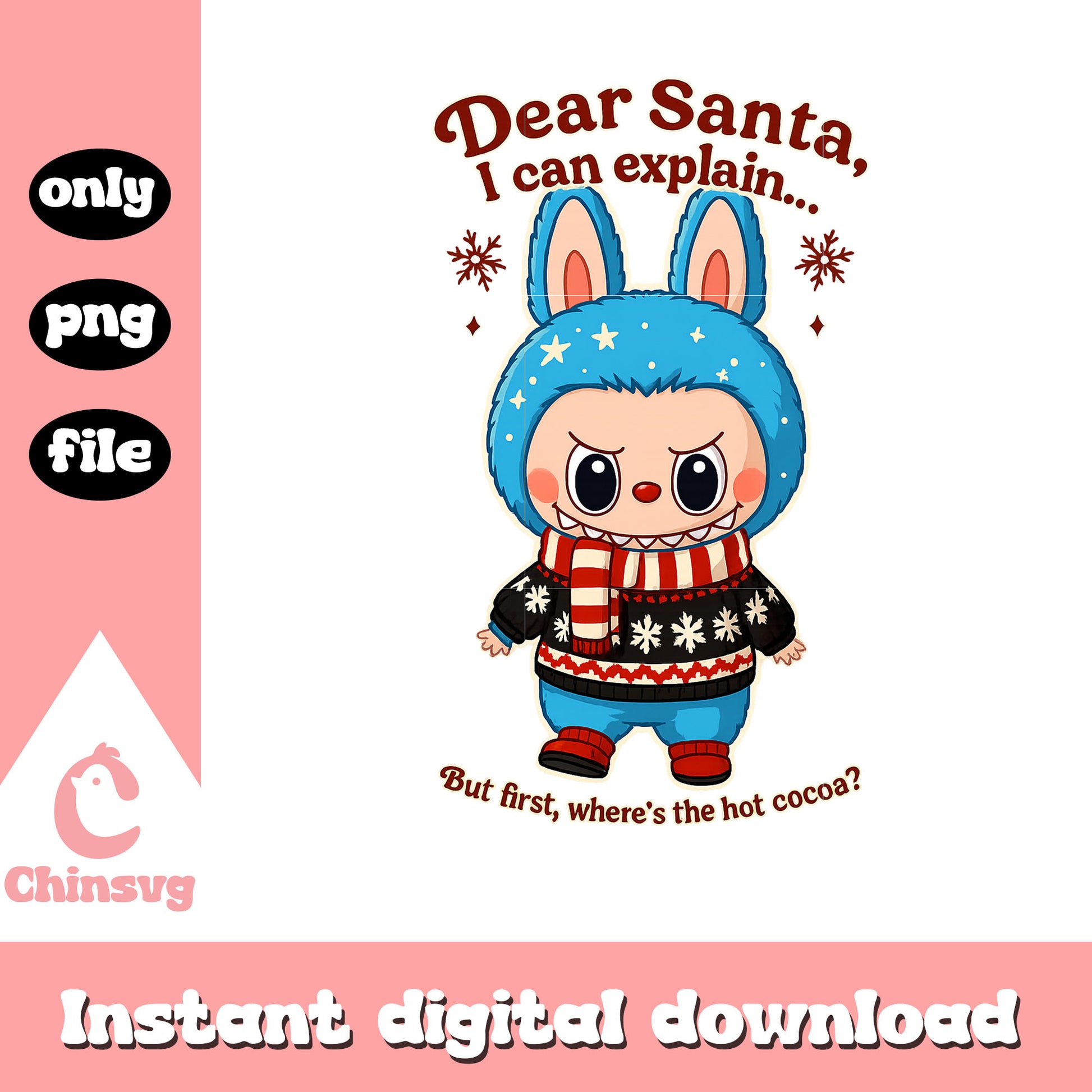 Dear santa i can't explain labubu png, labubu popmart png