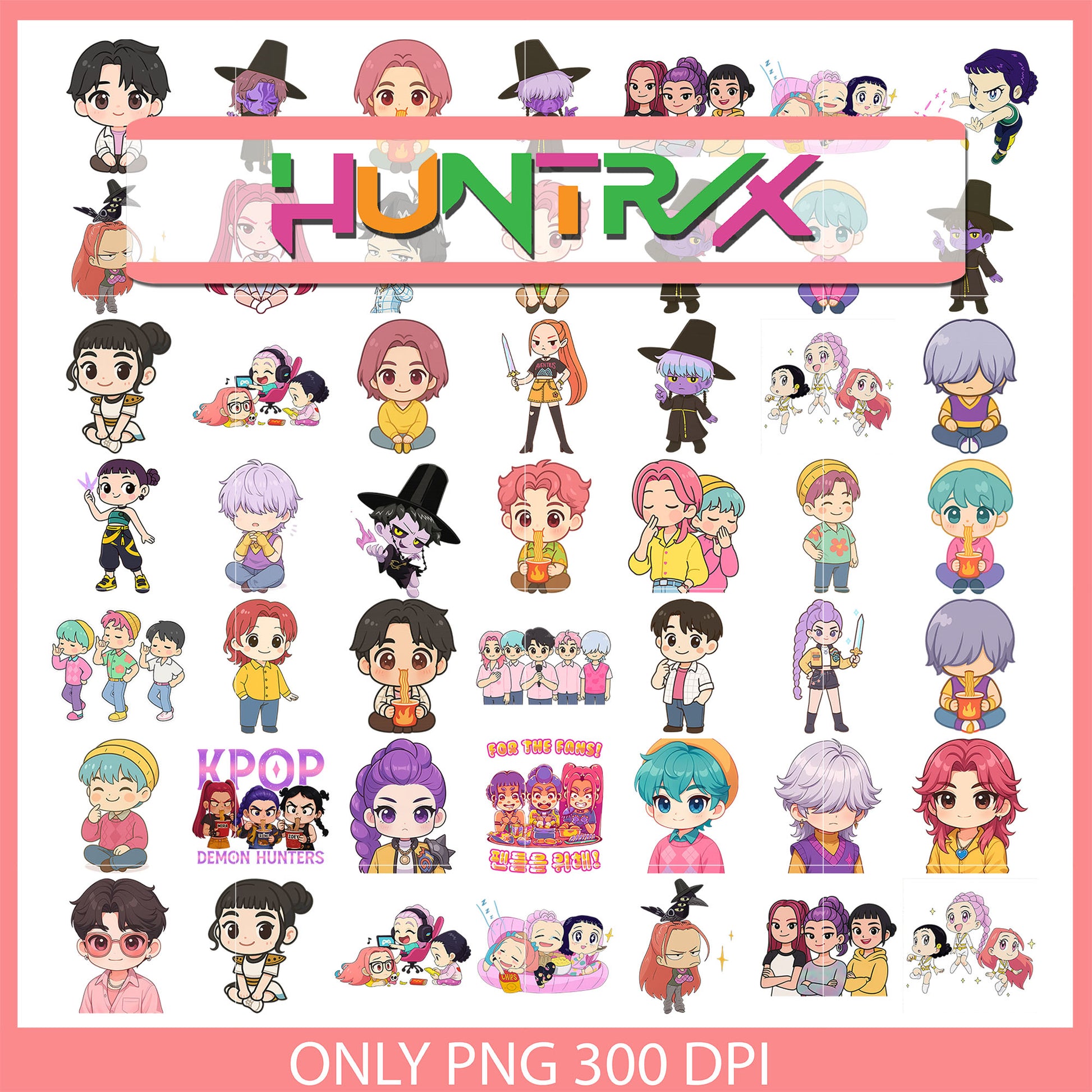 Demon hunters characters chibi design bundle png, huntrix movie png