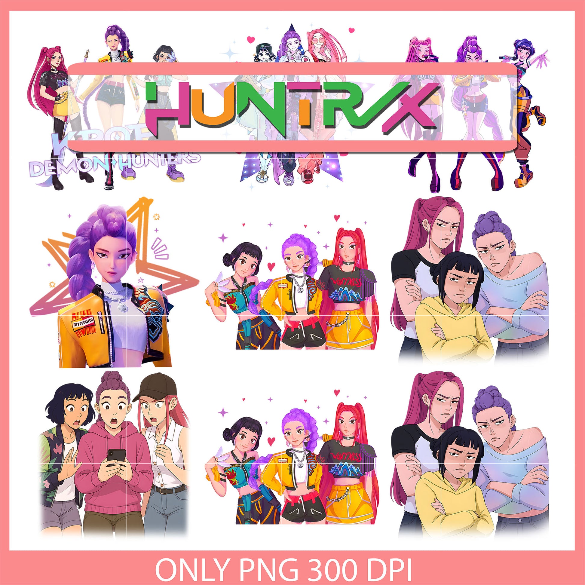 Demon hunters girl band design bundle png, kpop demon hunters png
