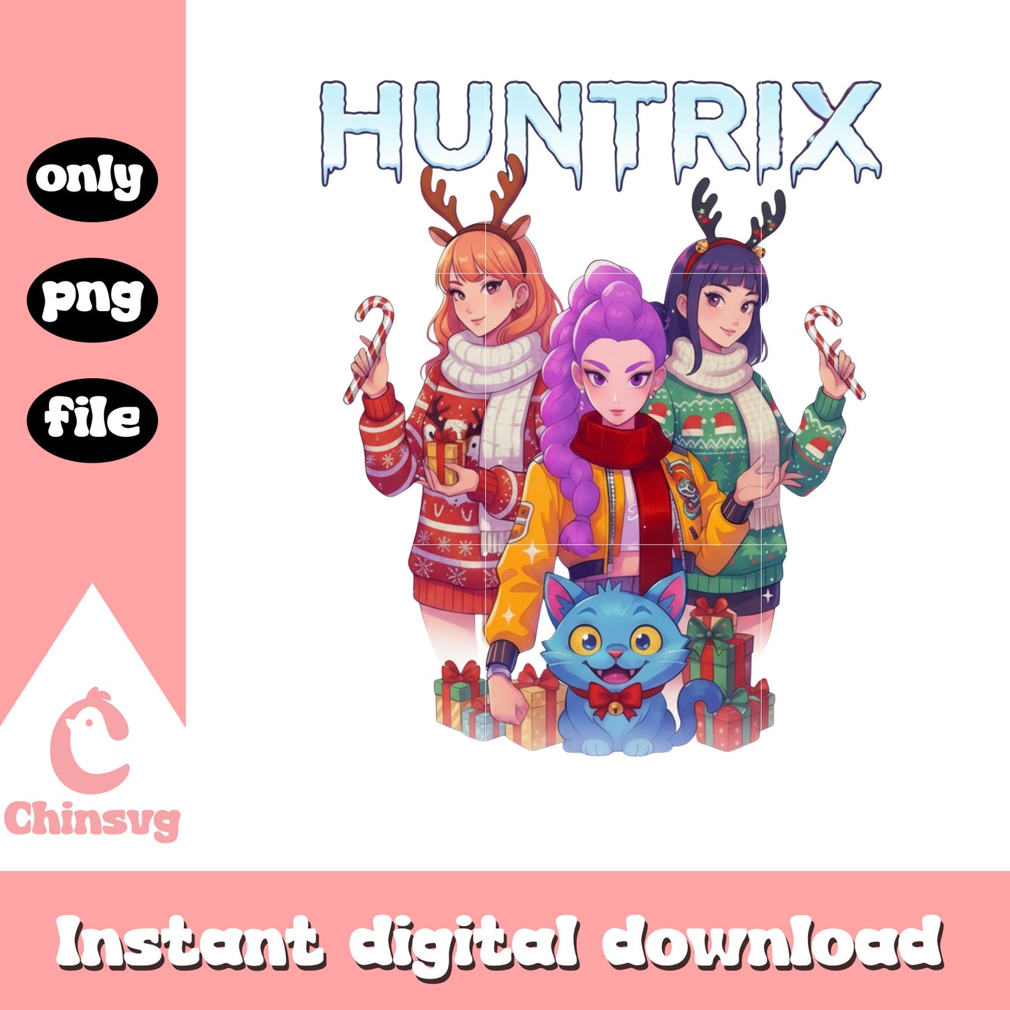 Demon hunters huntrix cozy christmas eve design png, huntrix png