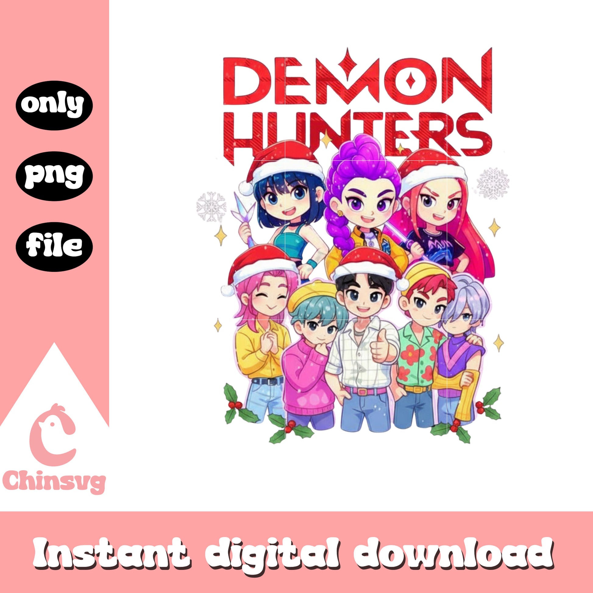 Demon hunters members happy christmas png, xmas eve png