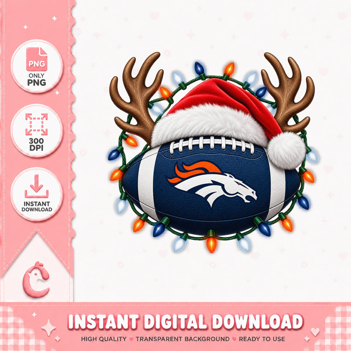 Denver Broncos Christmas Football, NFL Santa Hat Reindeer, PNG