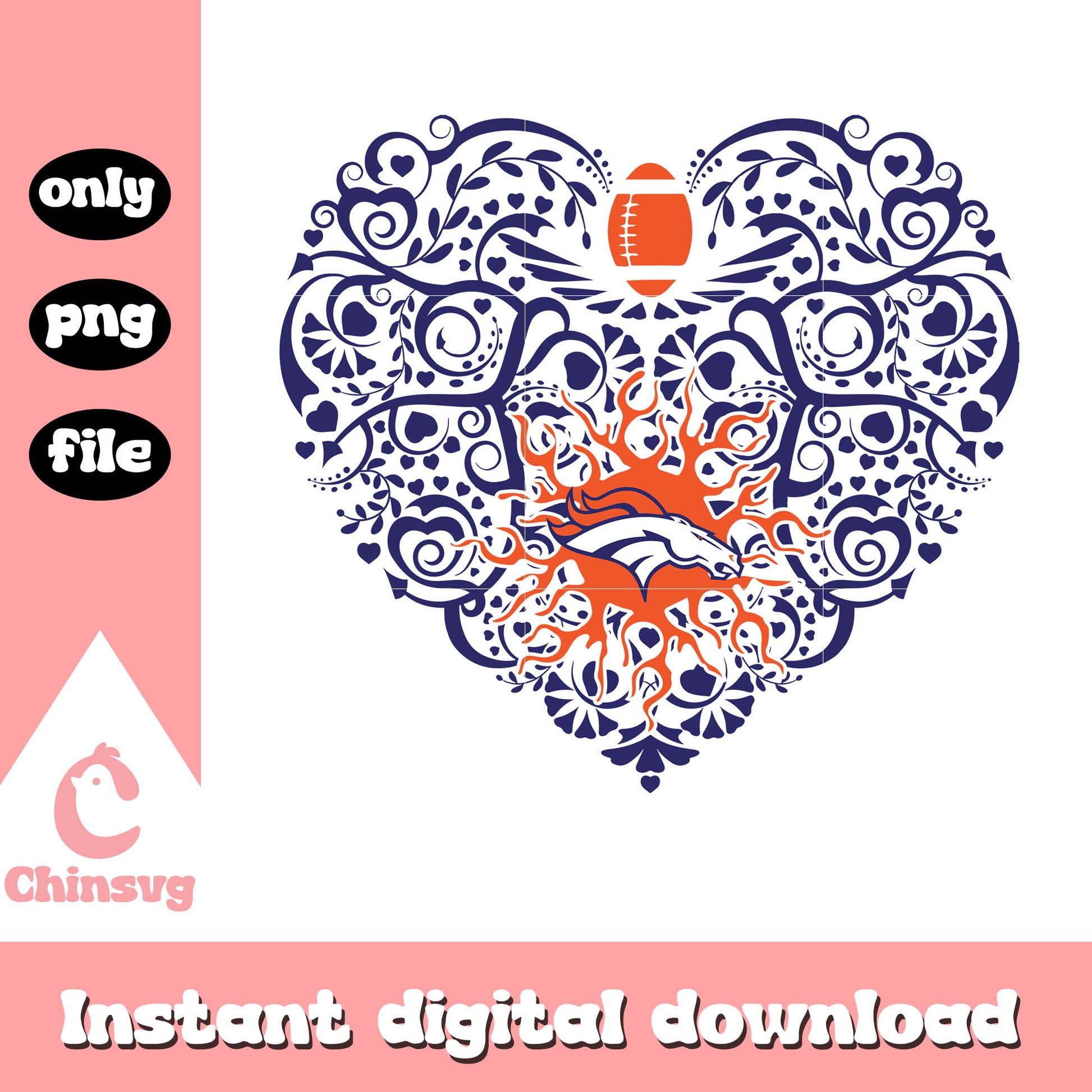 Denver broncos heart flower clipart svg, football denver broncos svg 