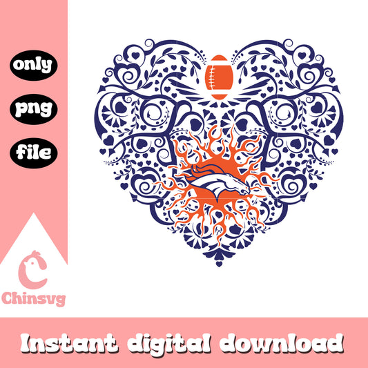 Denver broncos heart flower clipart svg, football denver broncos svg 