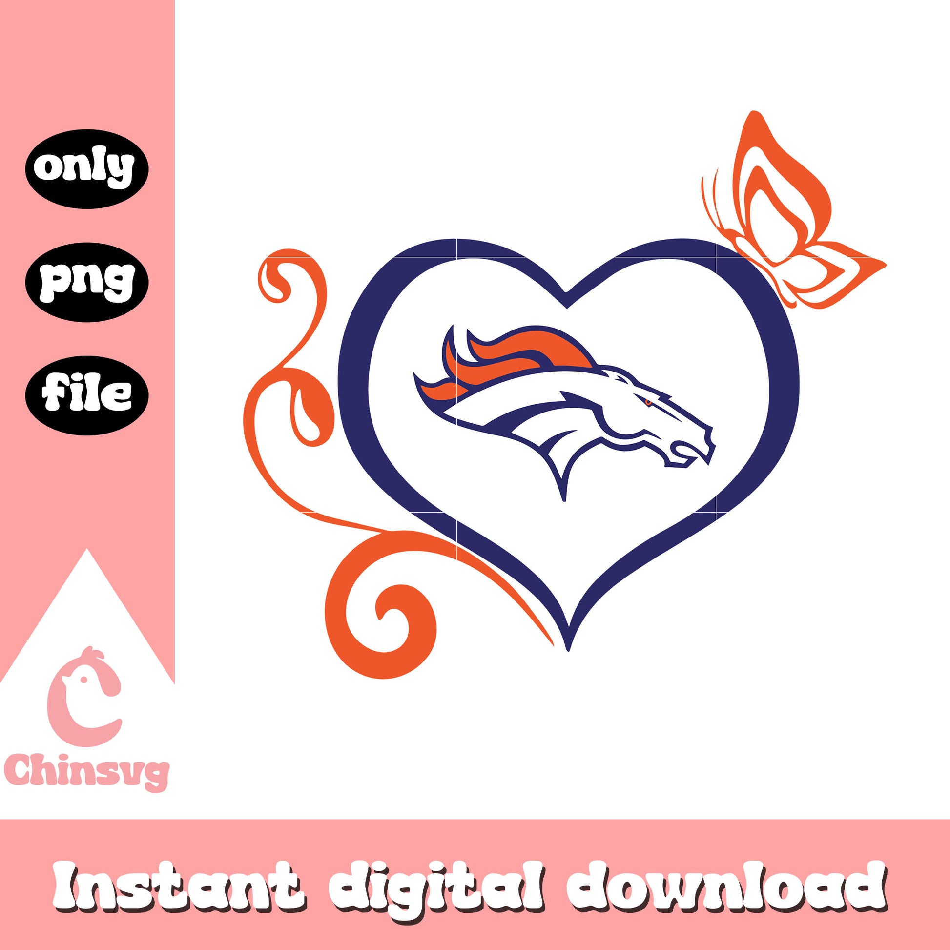 Denver broncos in heart butterfly svg, denver broncos team svg