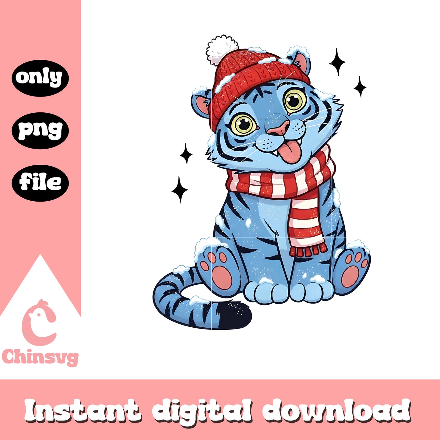 Derpy christmas outfits design png, cute tiger png