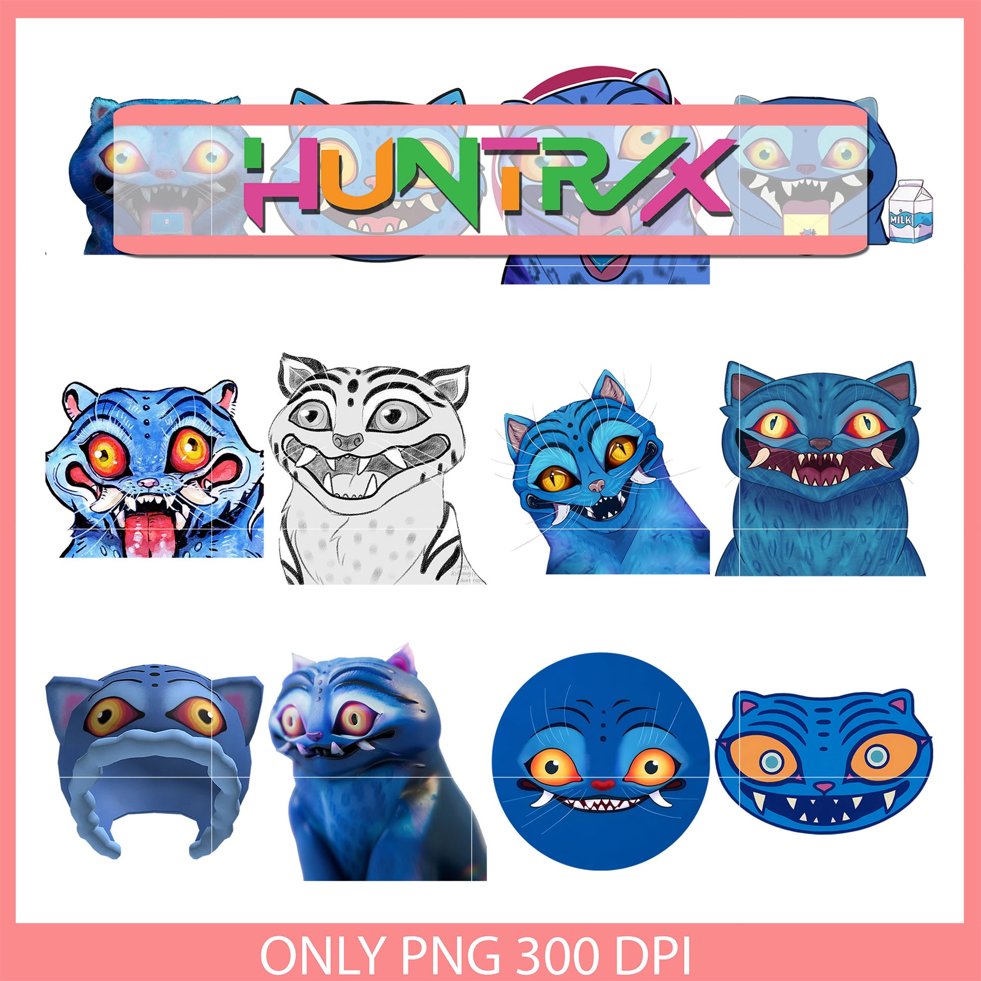 Derpy demon face design bundle png, derpy tiger png, demon hunters png