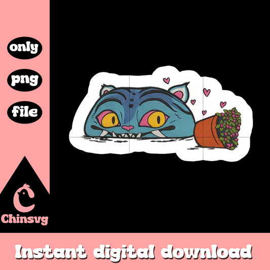 Derpy head and plant sticker design png, demon tiger png