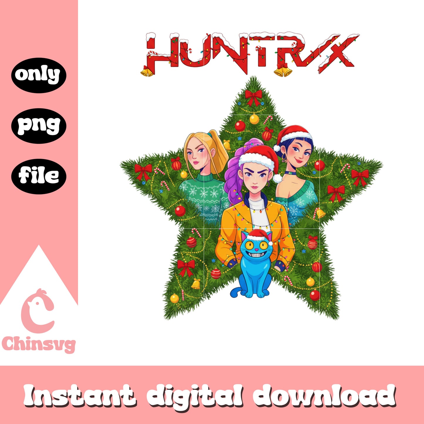 Derpy tiger and huntrix members on christmas png, huntrix cast png