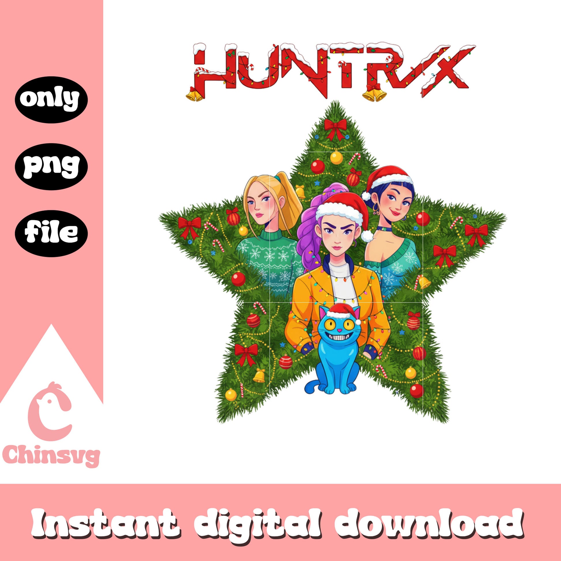 Derpy tiger and huntrix members on christmas png, huntrix cast png