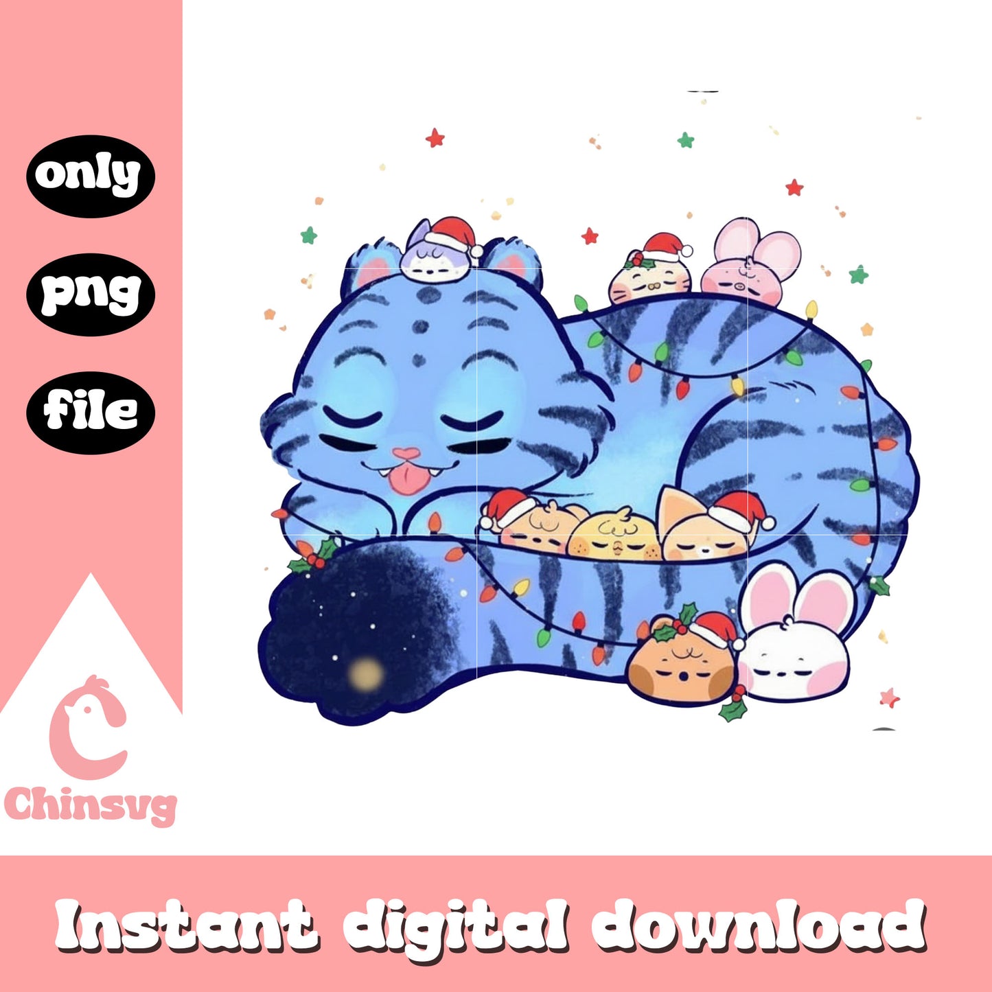 Derpy tiger kpop sleeping christmas design png, xmas day png