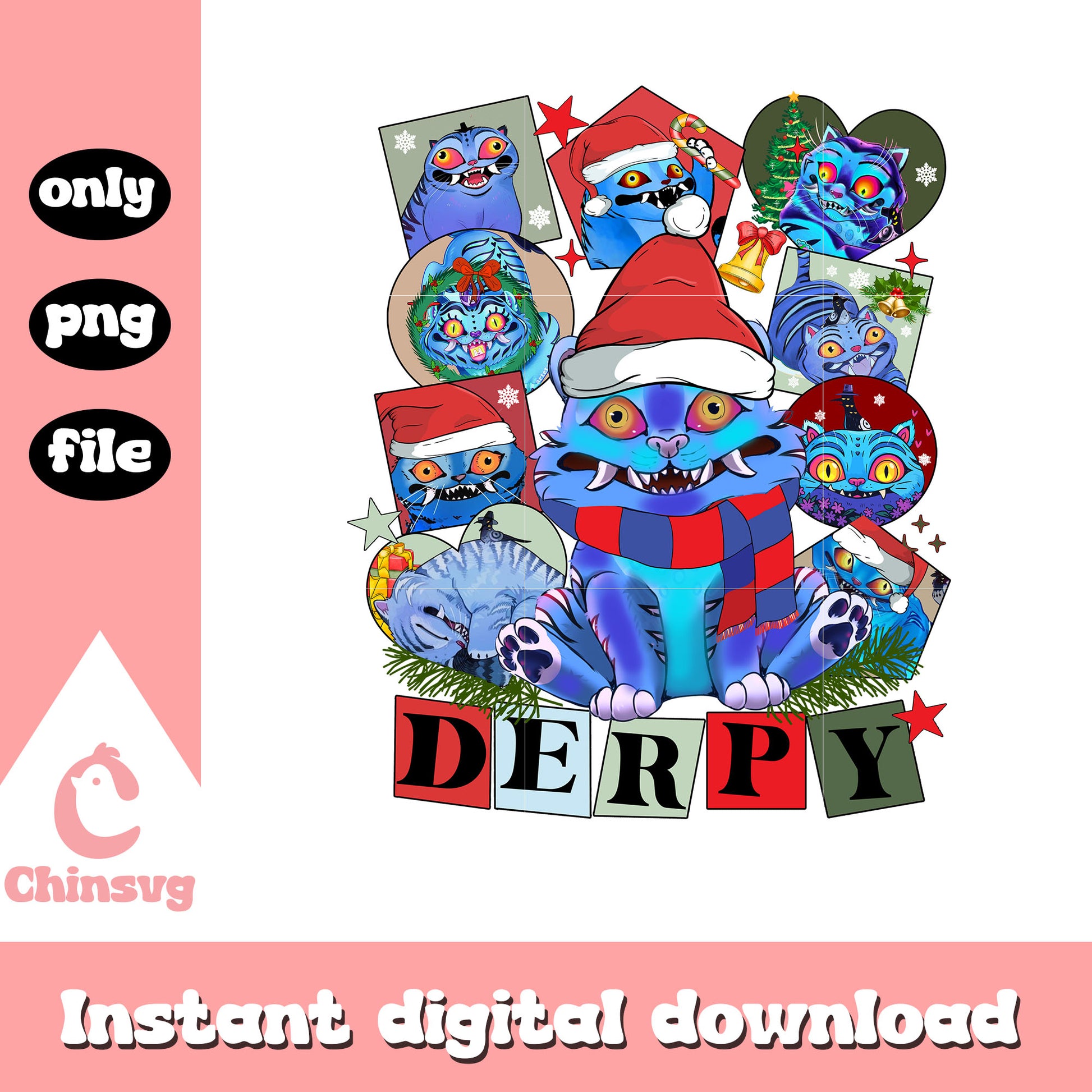 Derpy tiger on christmas day png, christmas tree png