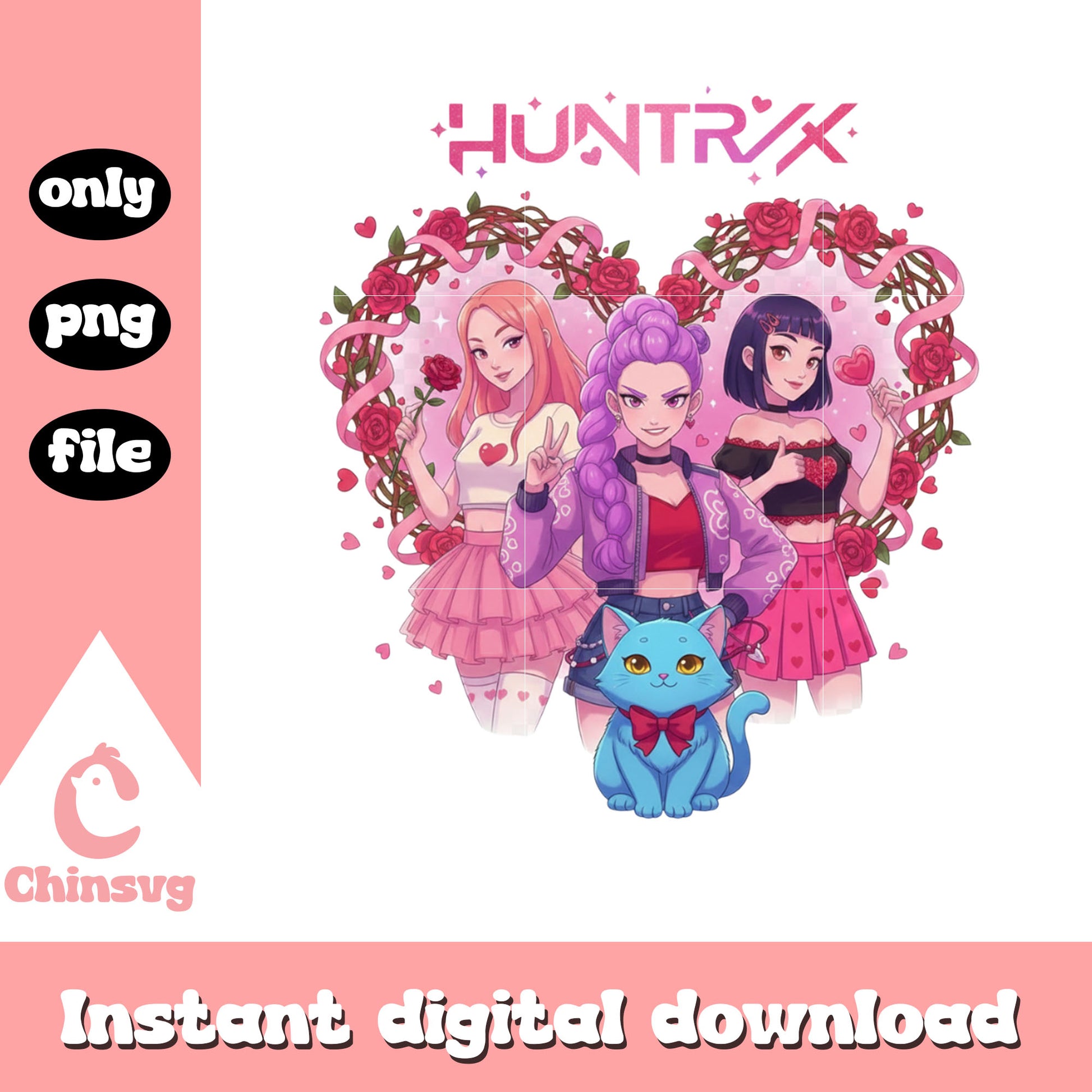 Design anime girls kpop png, kpop valentines cards​​ png