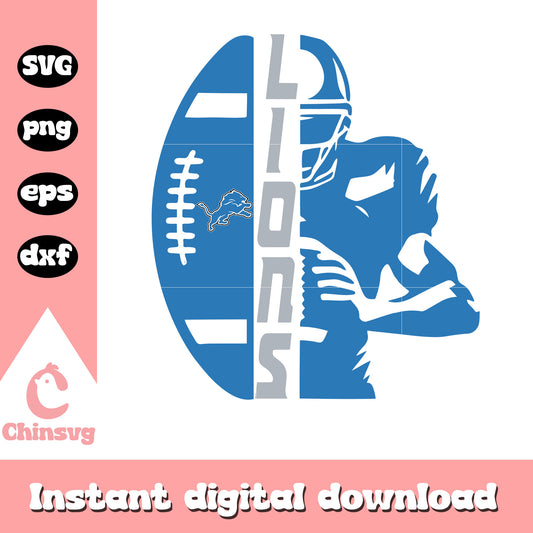 Detroit lions ball player design svg, football detroit lions team svg