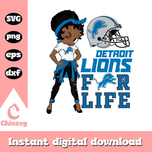Detroit lions betty boop for life logo svg, detroit lions svg