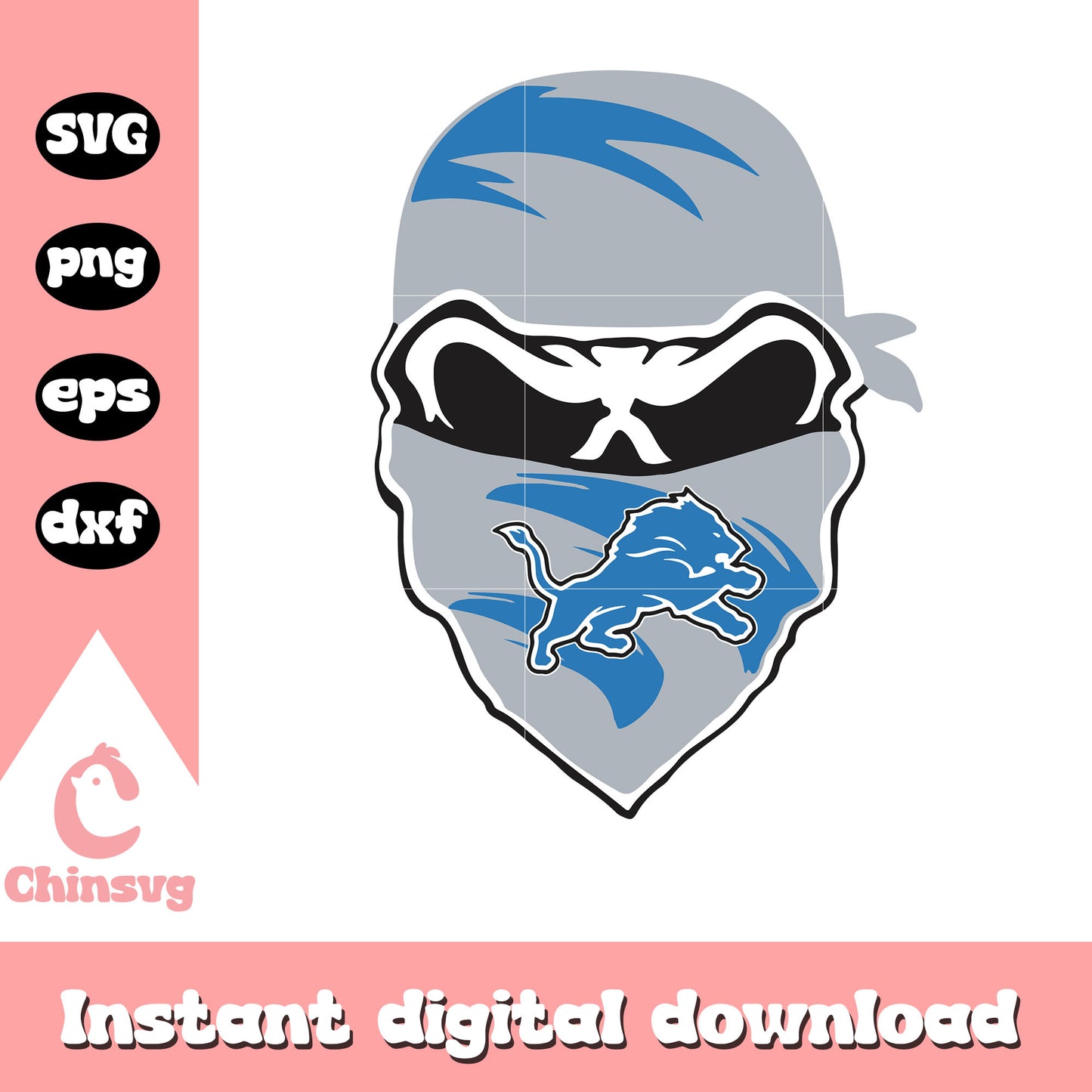 Detroit lions nfl masked skull svg, detroit lions logo old svg