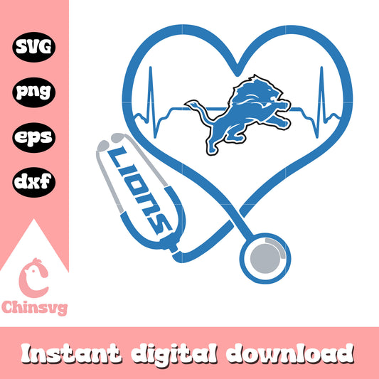 Detroit lions nfl team stethoscope design svg, detroit lions new logo svg