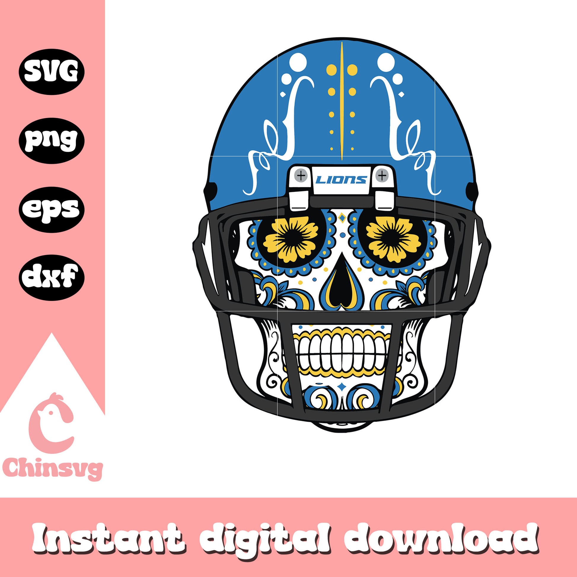 Detroit lions skull helmet flower svg, detroit lions football team svg