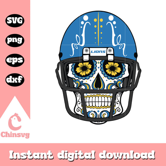Detroit lions skull helmet flower svg, detroit lions football team svg