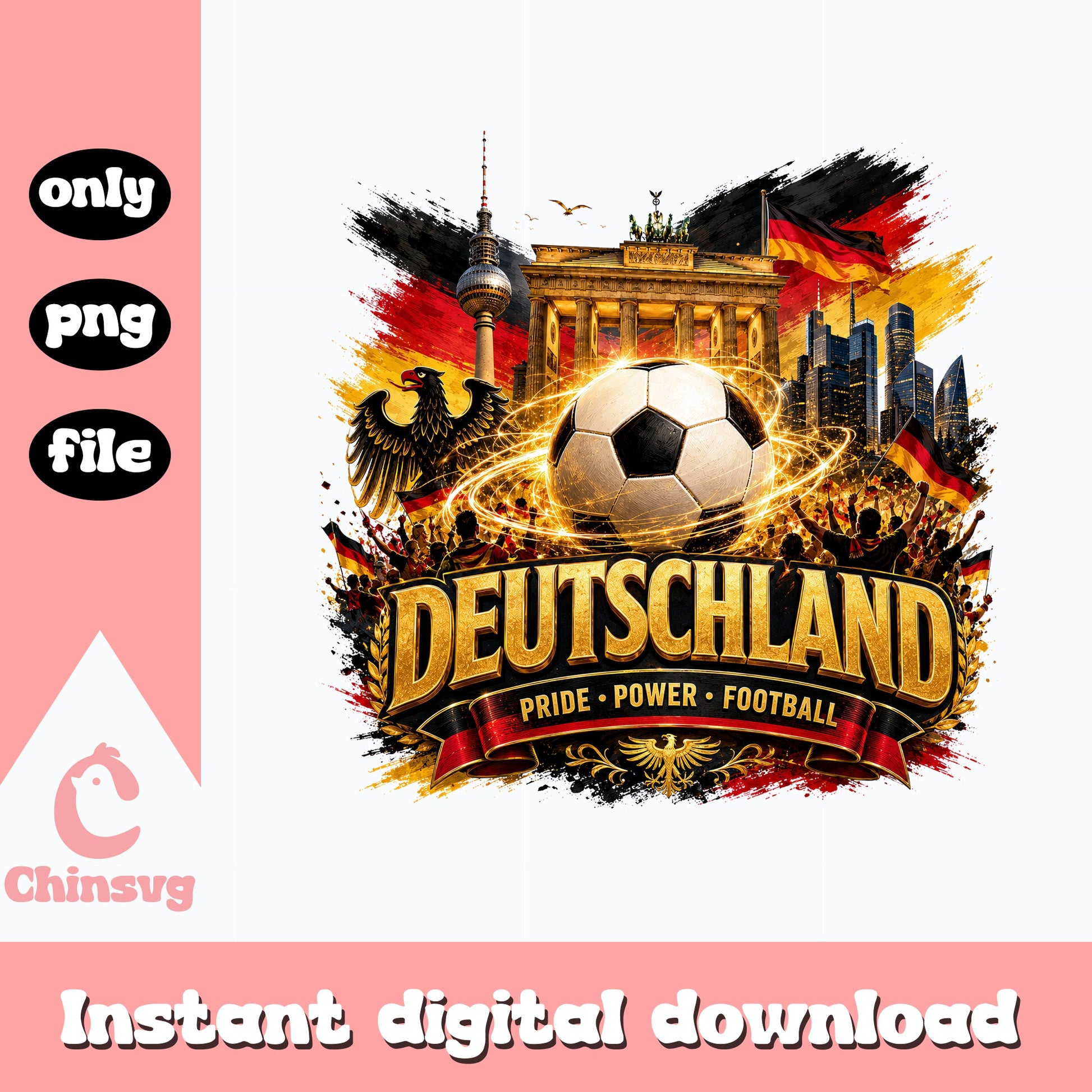 Deutschland Football PNG, Germany Soccer Pride Power PNG, German Flag PNG