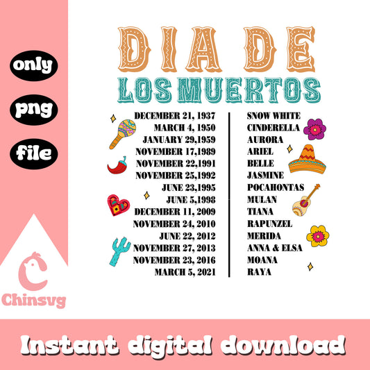 Dia de los muertos princess disney design png, princess cartoon png