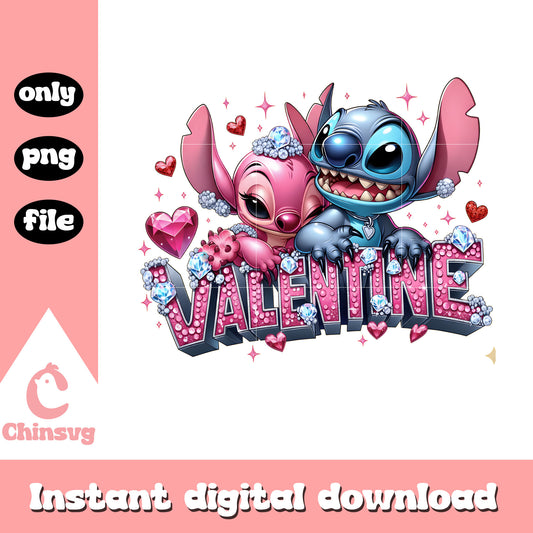 Diamond valentine couple love png, stitch valentines day​​​​​​ png