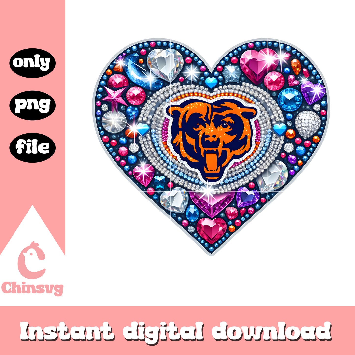 Diamon heart chicago bears design png, chicago sports bears​ png