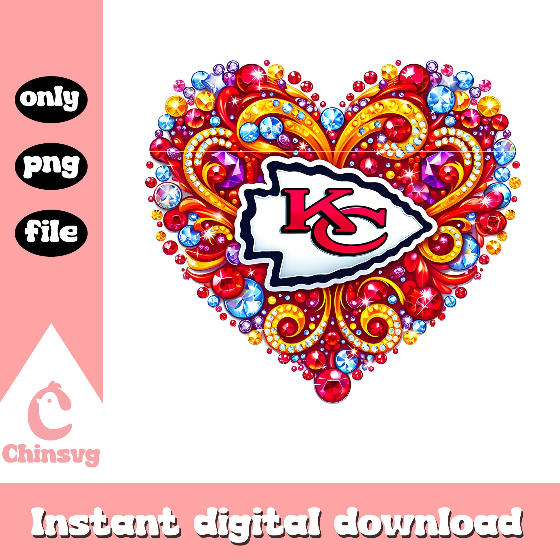 Diamon heart chiefs red png, 32 nfl football team logos​ png