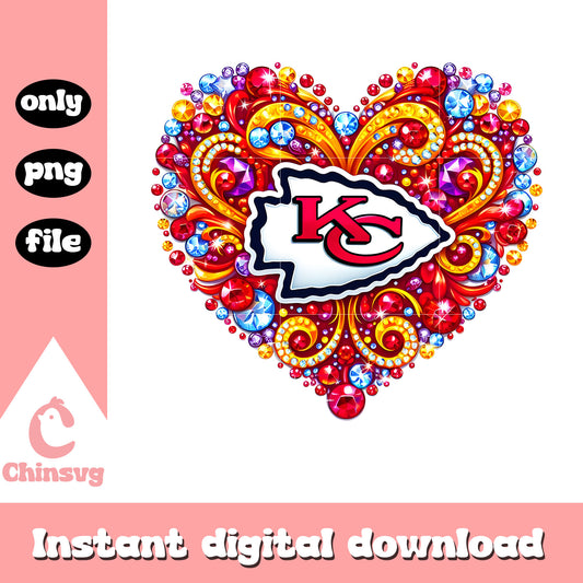 Diamon heart chiefs red png, 32 nfl football team logos​ png